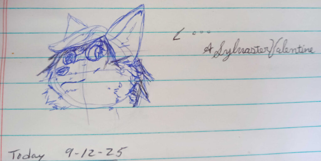 Valla Sketched with a smirk, hat squashed as ever. signed A. Sylvaster Valentine.