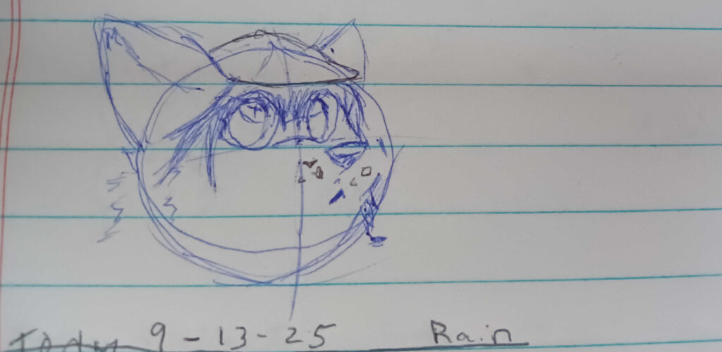 Valla looking up at her squashy hat